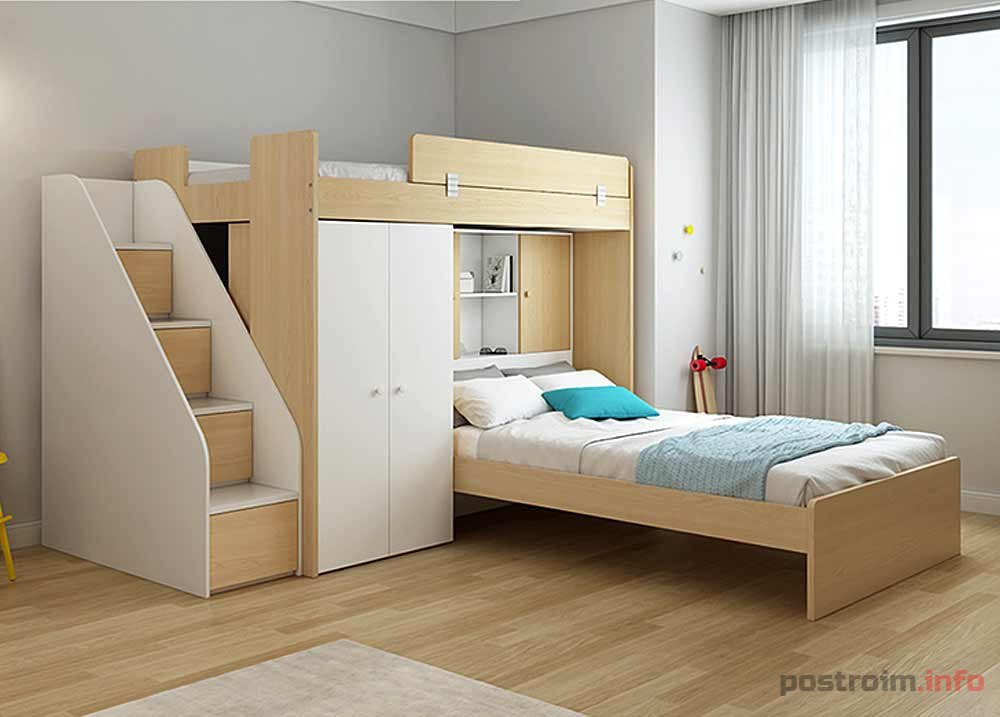 Двухъярусная кровать, вариант со шкафом