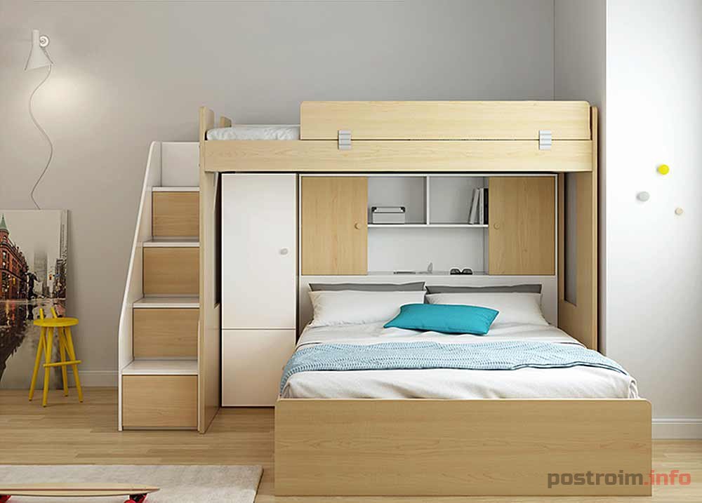 Двухъярусная кровать, варианты со шкафом