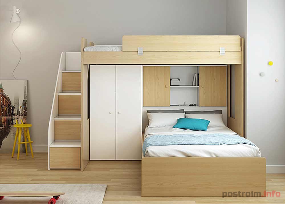 Двухъярусная кровать, вариант со шкафом